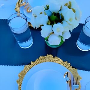 Navy Blue Napkin Flower Setup